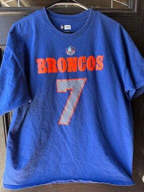 NFL Blue Broncos Tee with Orange Logo and White Number 7